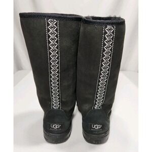 Ugg Australia Womens Ultra Tall Size 6 Black‎ Sheepskin Wool Lined Boots #5245
